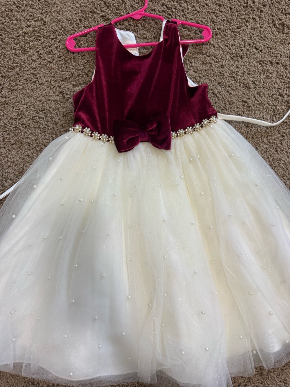American Princess Burgundy and Ivory Velvet Tulle Party Dress with Bow